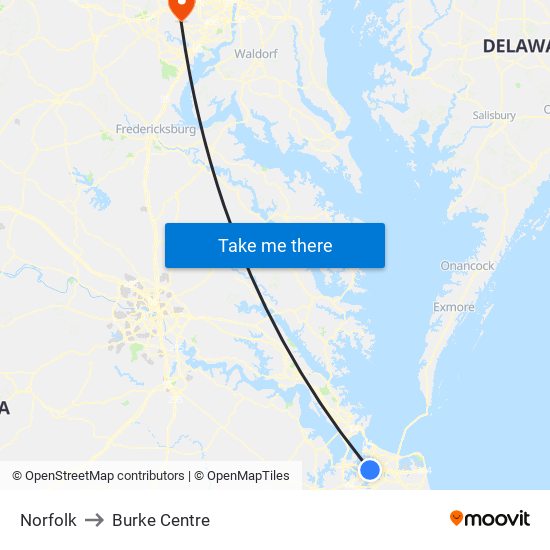 Norfolk to Burke Centre map