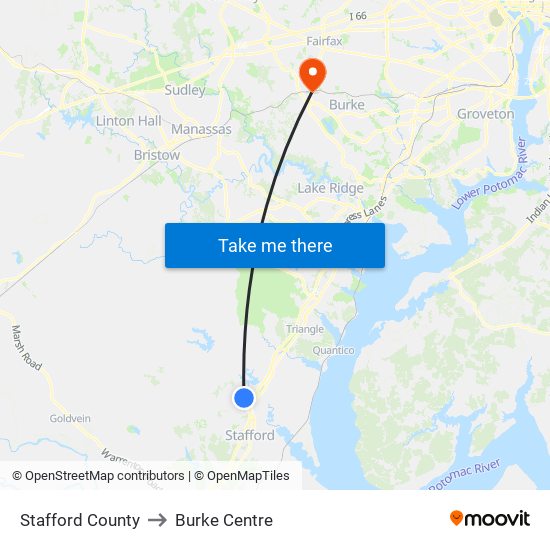 Stafford County to Burke Centre map