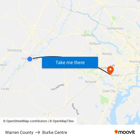 Warren County to Burke Centre map