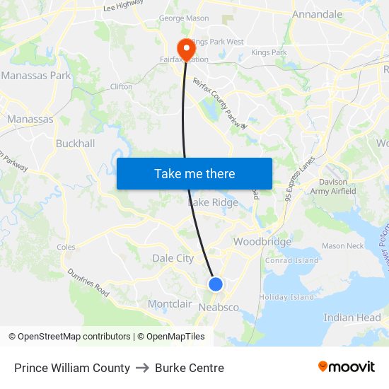 Prince William County to Burke Centre map