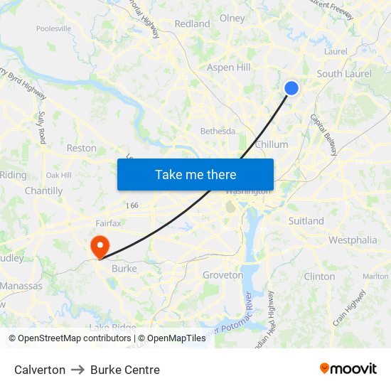 Calverton to Burke Centre map