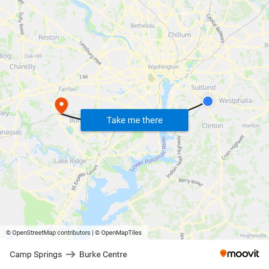 Camp Springs to Burke Centre map