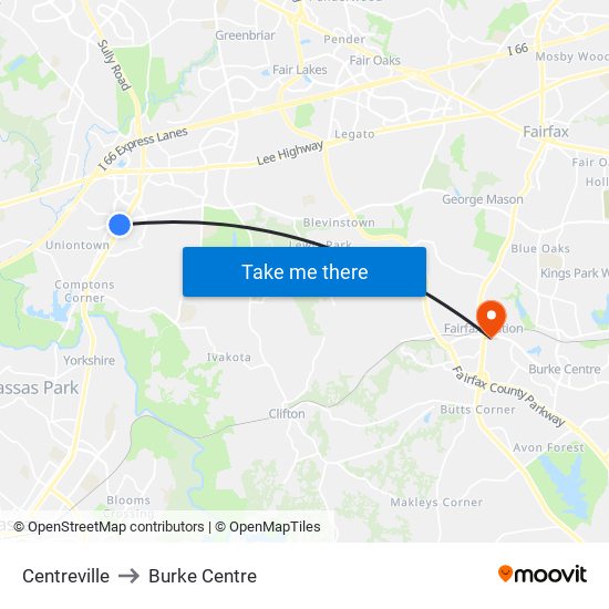 Centreville to Burke Centre map
