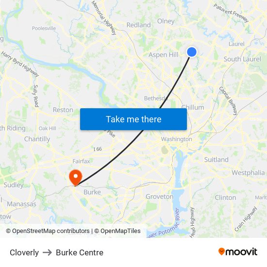 Cloverly to Burke Centre map