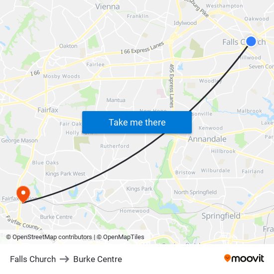 Falls Church to Burke Centre map