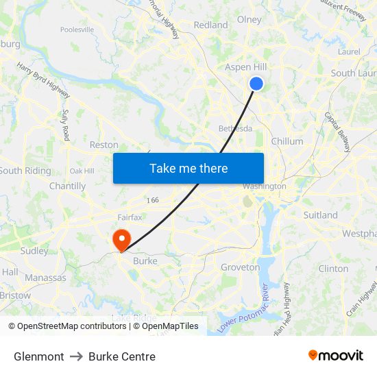Glenmont to Burke Centre map