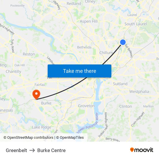 Greenbelt to Burke Centre map