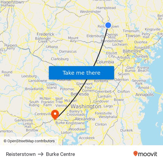 Reisterstown to Burke Centre map