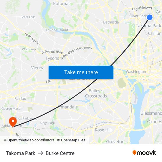 Takoma Park to Burke Centre map