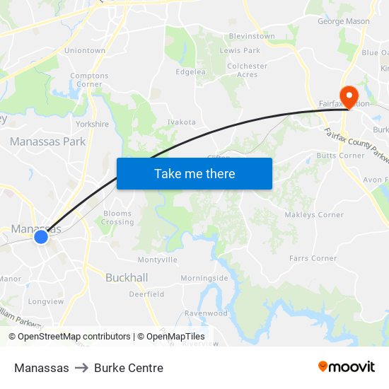 Manassas to Burke Centre map