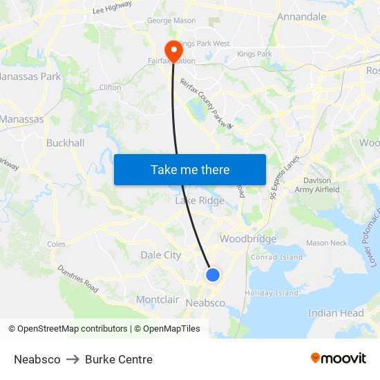 Neabsco to Burke Centre map
