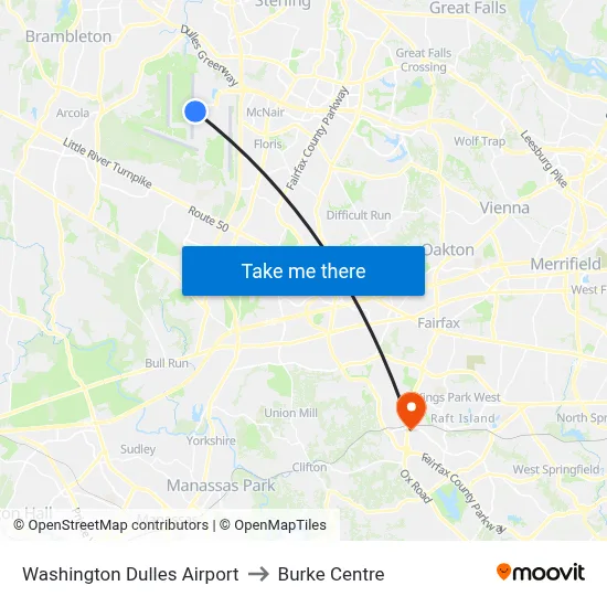 Washington Dulles Airport to Burke Centre map