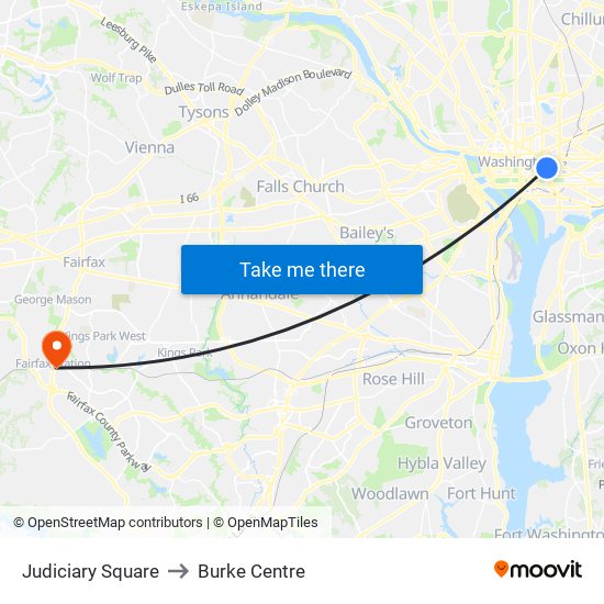 Judiciary Square to Burke Centre map