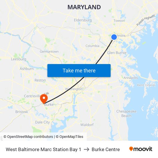 West Baltimore Marc Station Bay 1 to Burke Centre map