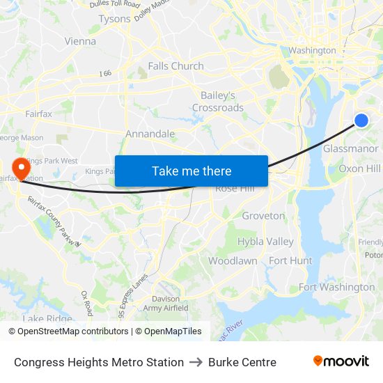 Congress Heights Metro Station to Burke Centre map