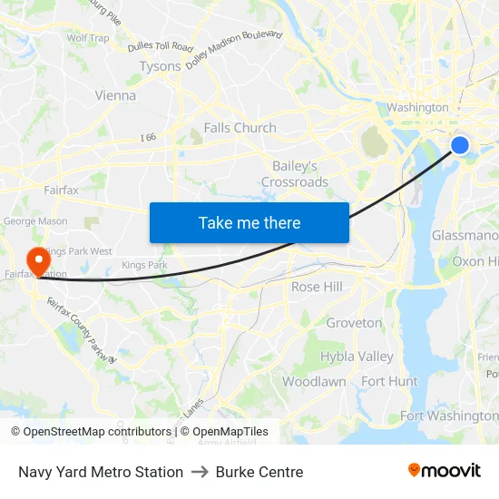 Navy Yard Metro Station to Burke Centre map