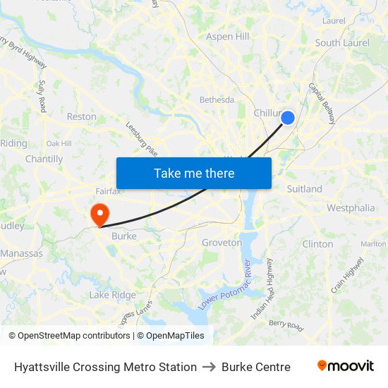 Hyattsville Crossing Metro Station to Burke Centre map