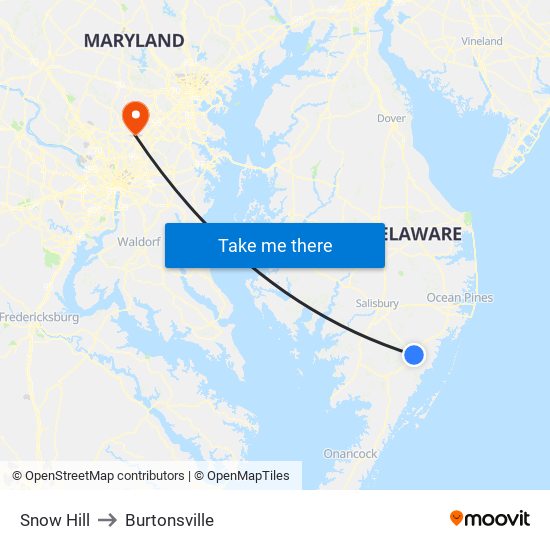 Snow Hill to Burtonsville map