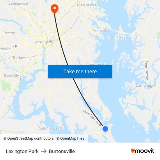 Lexington Park to Burtonsville map