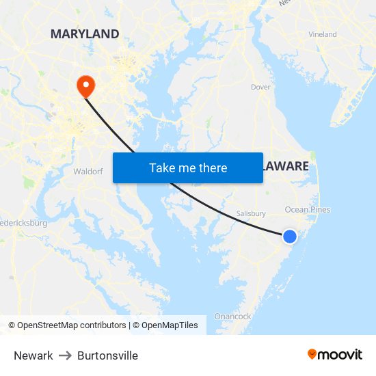 Newark to Burtonsville map