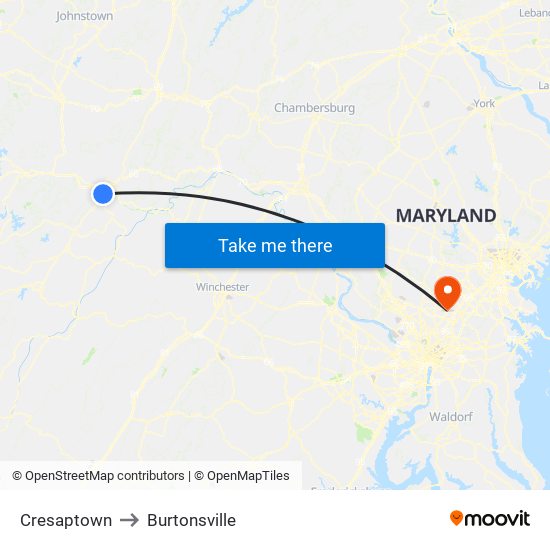 Cresaptown to Burtonsville map