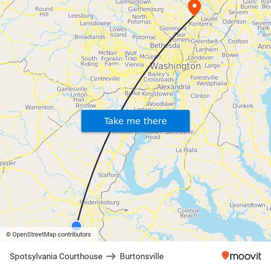 Spotsylvania Courthouse to Burtonsville map