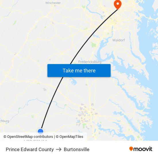 Prince Edward County to Burtonsville map