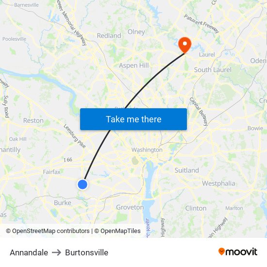 Annandale to Burtonsville map