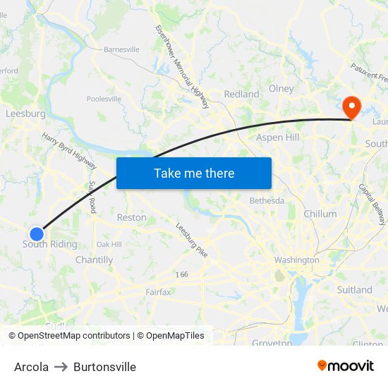 Arcola to Burtonsville map