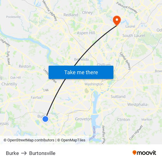 Burke to Burtonsville map