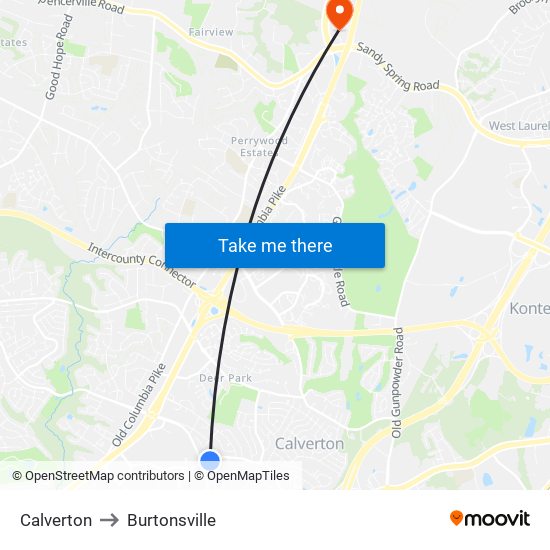 Calverton to Burtonsville map