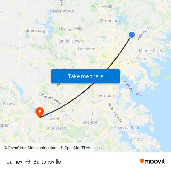 Carney to Burtonsville map