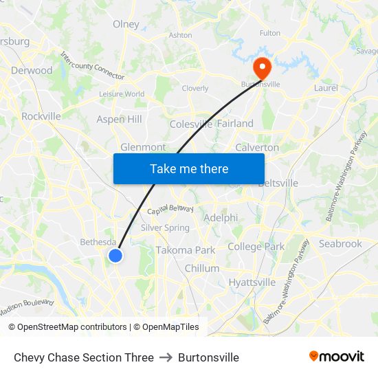 Chevy Chase Section Three to Burtonsville map