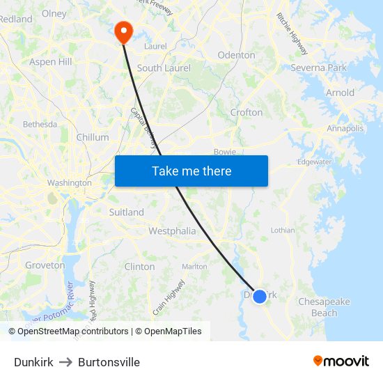 Dunkirk to Burtonsville map