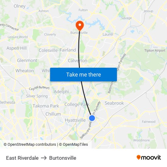 East Riverdale to Burtonsville map