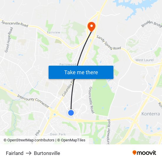 Fairland to Burtonsville map