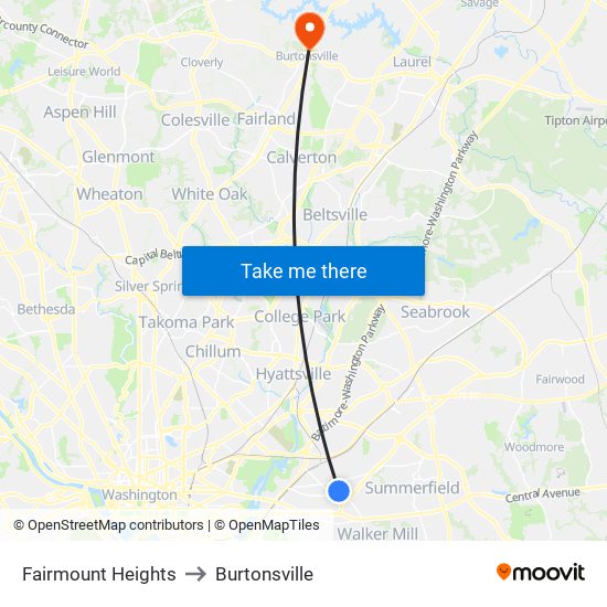 Fairmount Heights to Burtonsville map