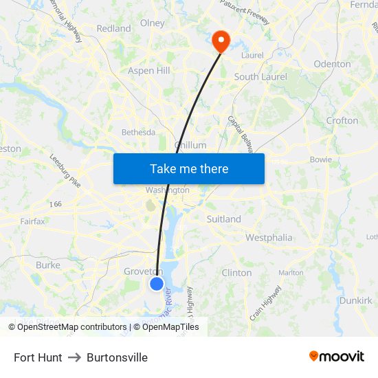 Fort Hunt to Burtonsville map