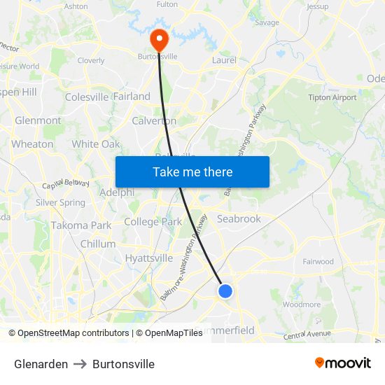 Glenarden to Burtonsville map
