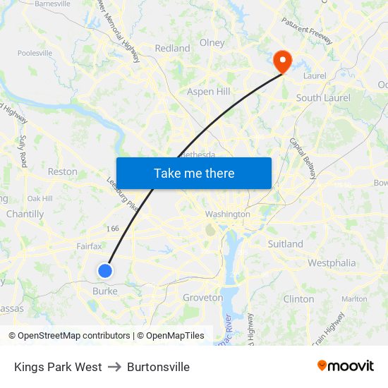 Kings Park West to Burtonsville map