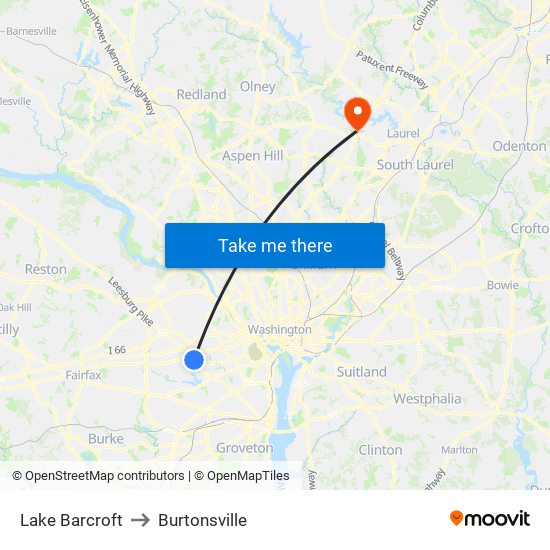 Lake Barcroft to Burtonsville map