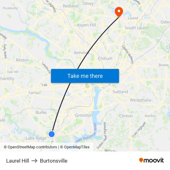 Laurel Hill to Burtonsville map