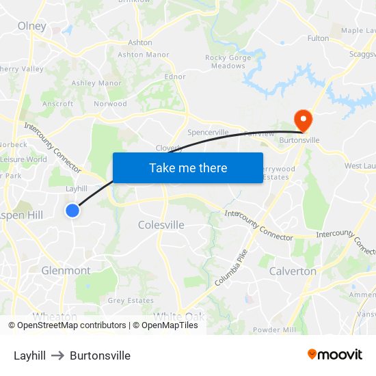 Layhill to Burtonsville map