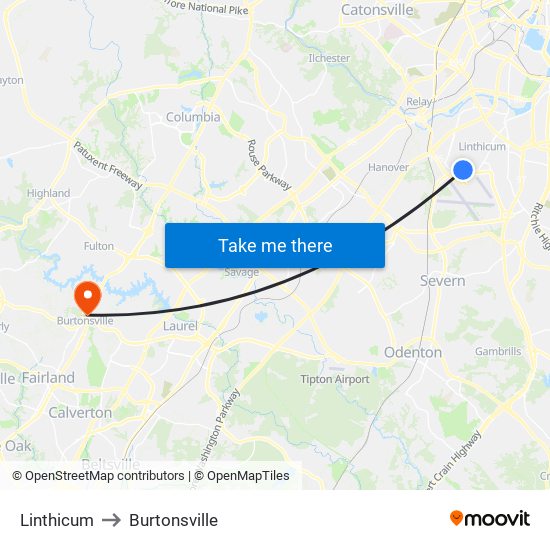 Linthicum to Burtonsville map