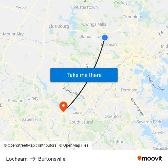 Lochearn to Burtonsville map