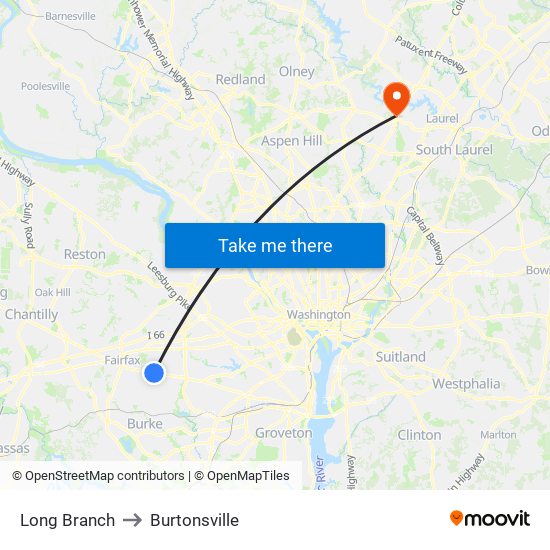 Long Branch to Burtonsville map