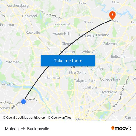 Mclean to Burtonsville map