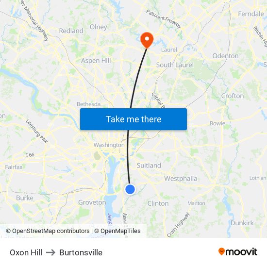 Oxon Hill to Burtonsville map