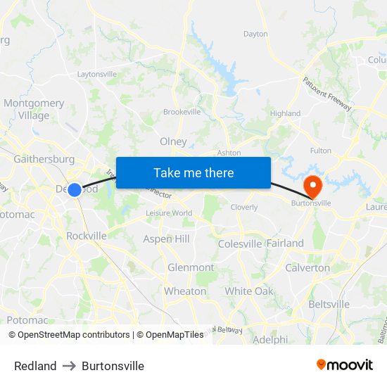 Redland to Burtonsville map