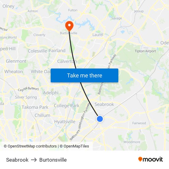 Seabrook to Burtonsville map